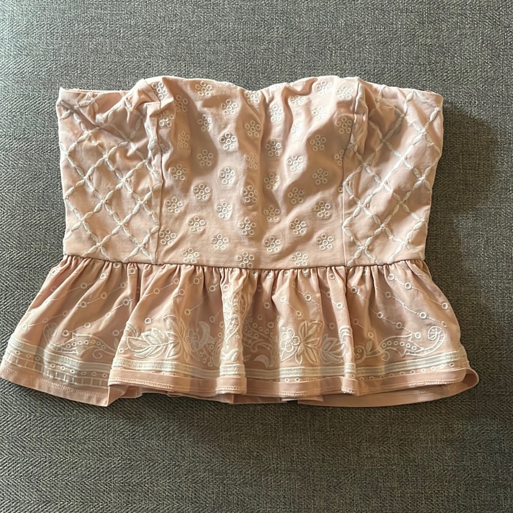 Express pale pink peplum tube top size M with white detail